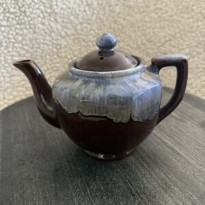 Vintage Brown Tea Pot w/Blue‎ Drip Glaze Japanese Cottage Pottery Farmhouse Boho